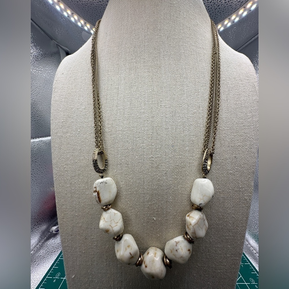 Vintage Kenneth Cole Necklace Multistrandโ Goldtone with White Magnesite Stones